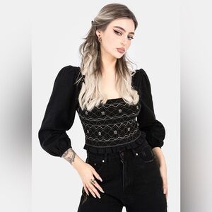 NWT Disturbia Larissa Hand Embroidered Smocked Puff Sleeve Top US 16